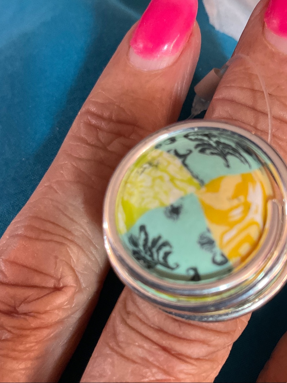 VIVA BEADS Silver Ring with Turquoise, Yellow and Black Dome GREEN ENVY